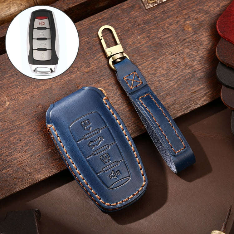 Hallmo Car Cowhide Leather Key Protective Cover Key Case for Haval H6(Blue)