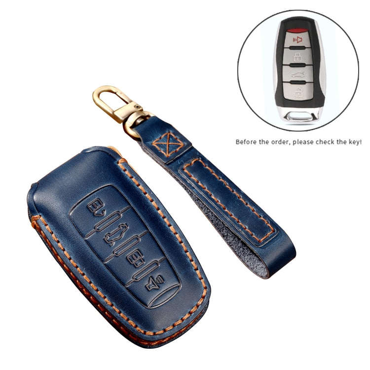 Hallmo Car Cowhide Leather Key Protective Cover Key Case for Haval H6(Blue)