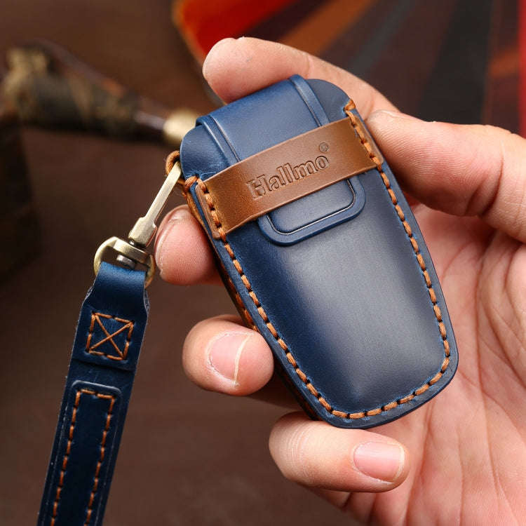 Hallmo Car Cowhide Leather Key Protective Cover Key Case for Haval H6(Blue)