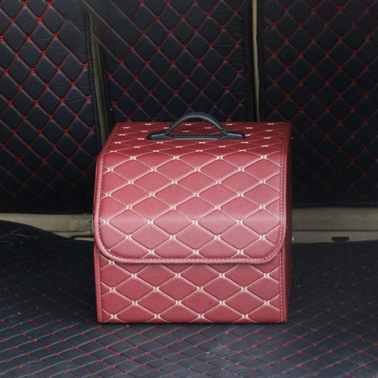 Car Trunk Foldable Storage Box, Rhombic Grid Small Size: 33 x 32 x 30cm (Wine Red)