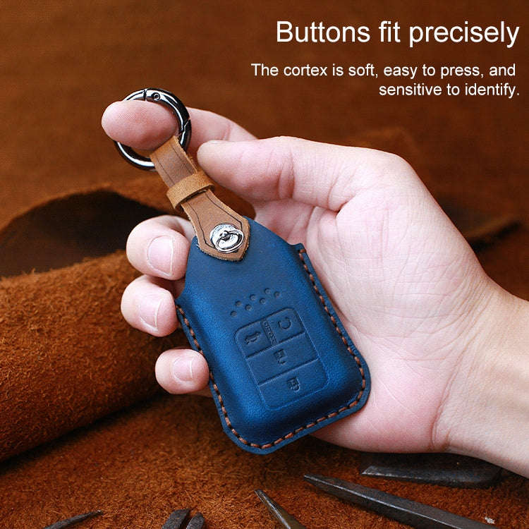 For Honda Car Cowhide Leather Key Protective Cover Key Case, Four Keys Version (Blue)