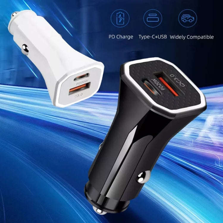 PD + QC3.0 Car 2 in 1 Square Fast Charger Car Cigarette Lighter (White)