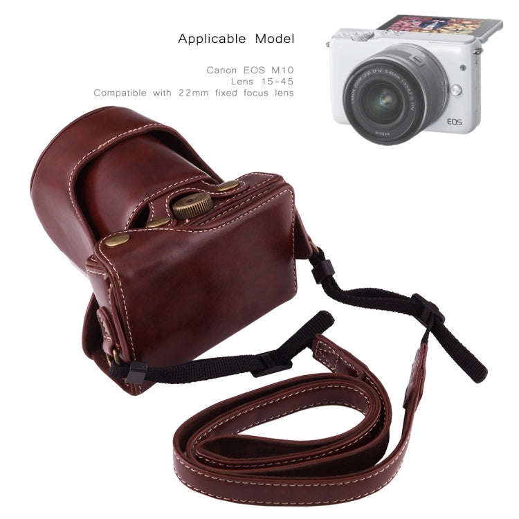 Full Body Camera PU Leather Case Bag with Strap for Canon EOS M10(Coffee)