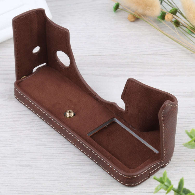 1/4 inch Thread Litchi Texture PU Leather Camera Half Case Base for FUJIFILM X-T4 (Coffee)