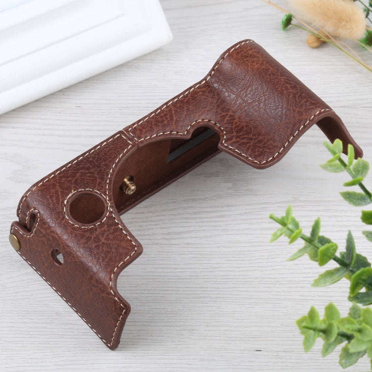 1/4 inch Thread Litchi Texture PU Leather Camera Half Case Base for FUJIFILM X-T4 (Coffee)