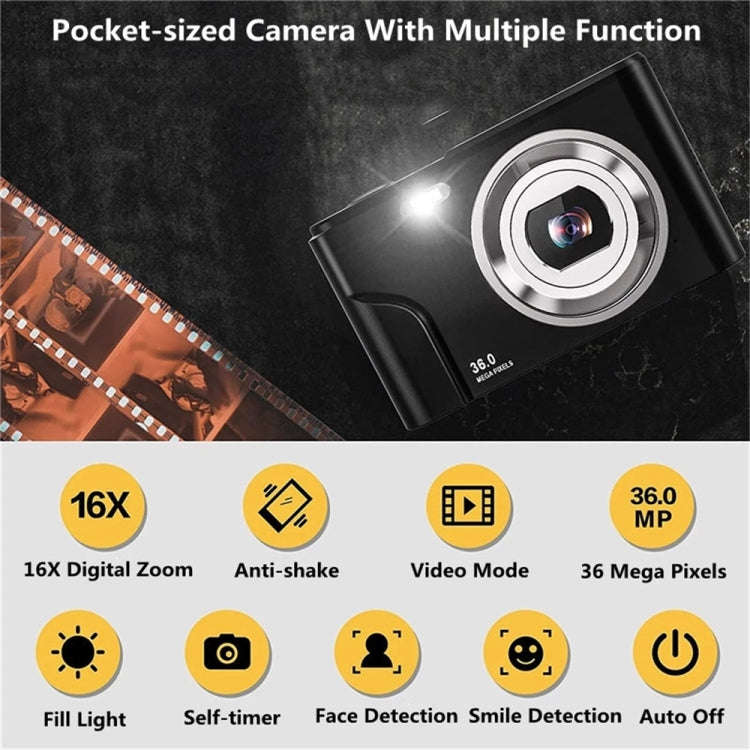 DC311 2.4 inch 36MP 16X Zoom 2.7K Full HD Digital Camera Children Card Camera, US Plug(Silver)