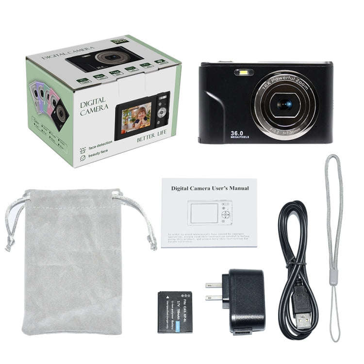 DC311 2.4 inch 36MP 16X Zoom 2.7K Full HD Digital Camera Children Card Camera, EU Plug(Silver)