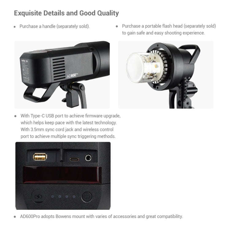 Godox  AD600 Pro WITSTRO 600Ws All-in-One Outdoor Flash 2.4GHz Speedlite Light(US Plug)