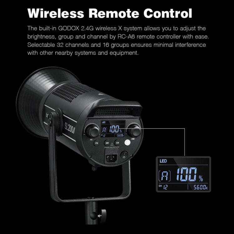Godox SL200II 200W 5600K Daylight-balanced LED Light Studio Continuous Photo Video Light(UK Plug)