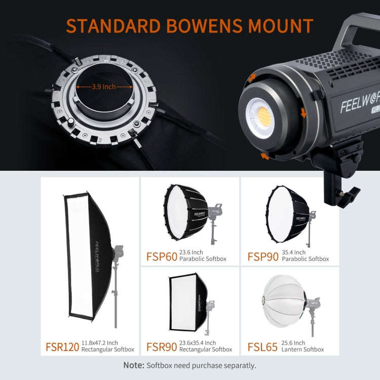 FEELWORLD FL225B 225W Bi-color Point Source Video Light, Bluetooth APP Control (US Plug)