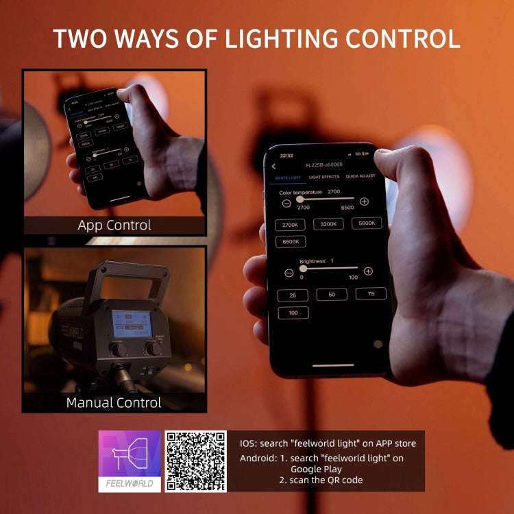 FEELWORLD FL225B 225W Bi-color Point Source Video Light, Bluetooth APP Control (US Plug)