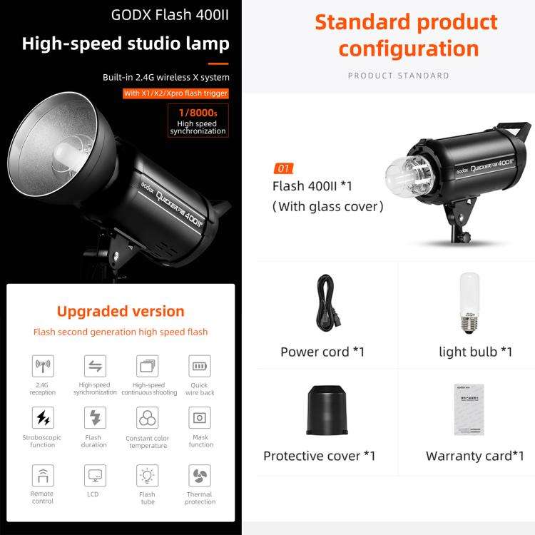 Godox Quicker 400IIM Studio Flash Light 400Ws Bowens Mount Strobe Flash (US Plug)