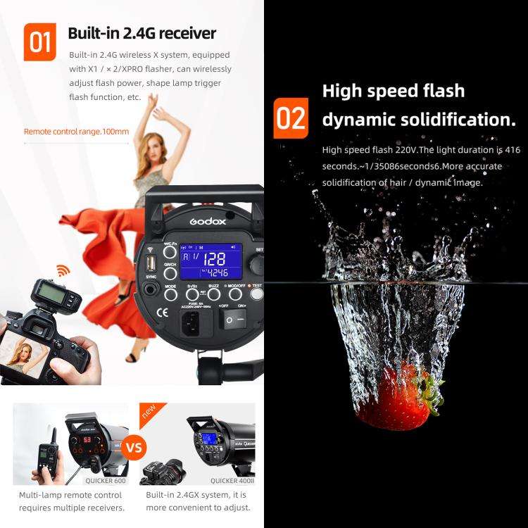 Godox Quicker 400IIM Studio Flash Light 400Ws Bowens Mount Strobe Flash (EU Plug)