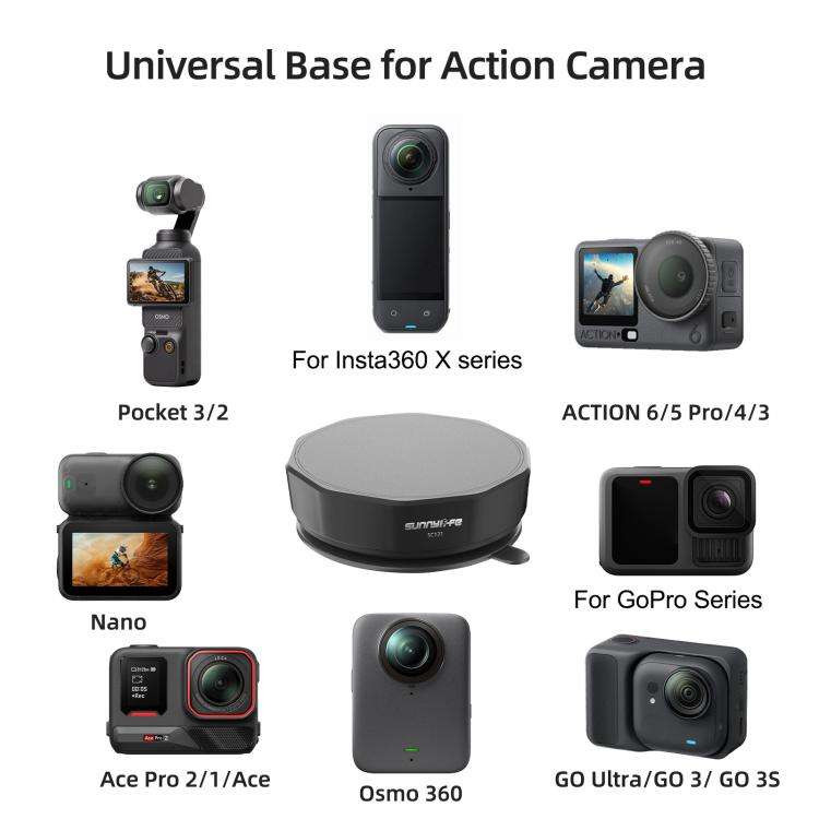 Sunnylife Universal Suction Cup Adapter Base Strong Suction Sucker for Action Camera (Black)