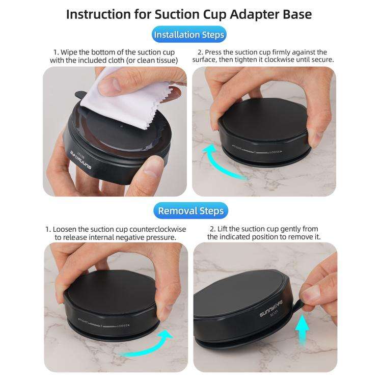 Sunnylife Universal Suction Cup Adapter Base Strong Suction Sucker for Action Camera (Black)