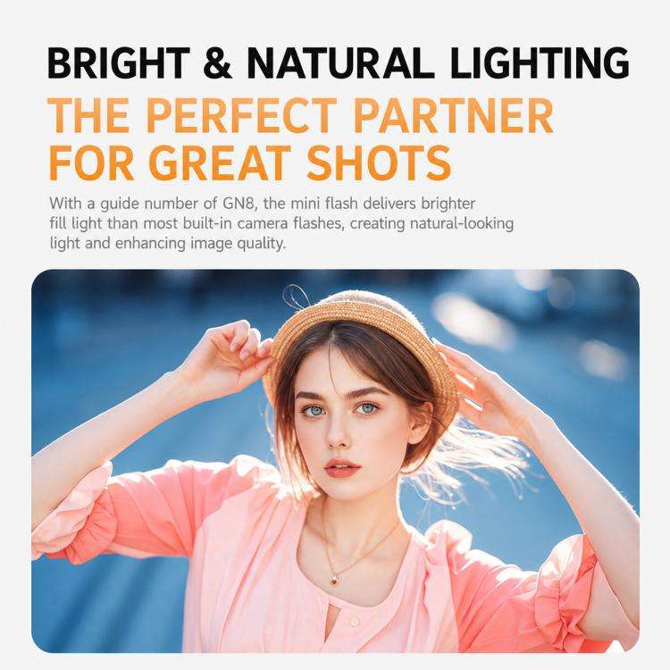 Desiontal F02 Mini On-Camera Flash Light Speedlite for Mirrorless Cameras (Black)