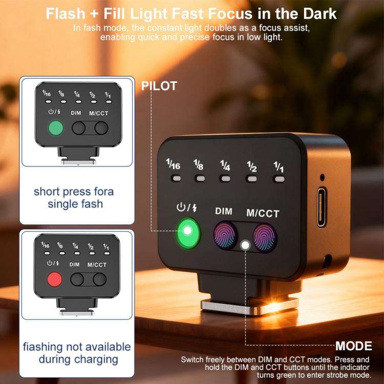 Desiontal F03 Mini On-Camera Flash Light Speedlite for Mirrorless Cameras (Black)
