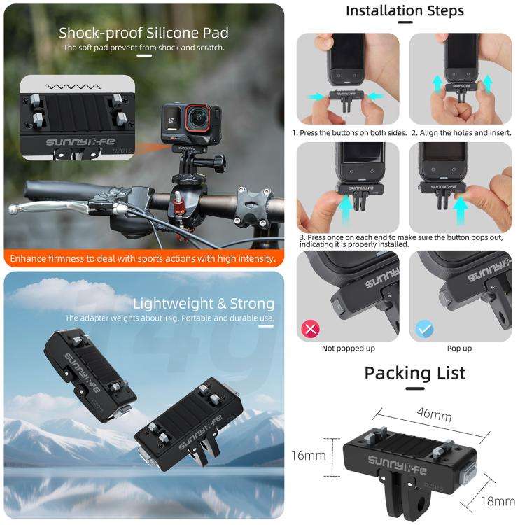 Sunnylife Magnetic Quick Release Adapter Mount Action Camera Foldable Cam Stand For Insta360 X5 /...