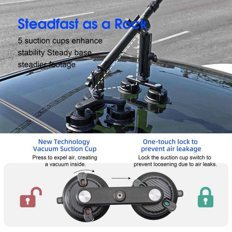 STARTRC Dual-leg Suction Cup and Three-leg Car Suction Cup Mount with Selfie Stick Set (Black)