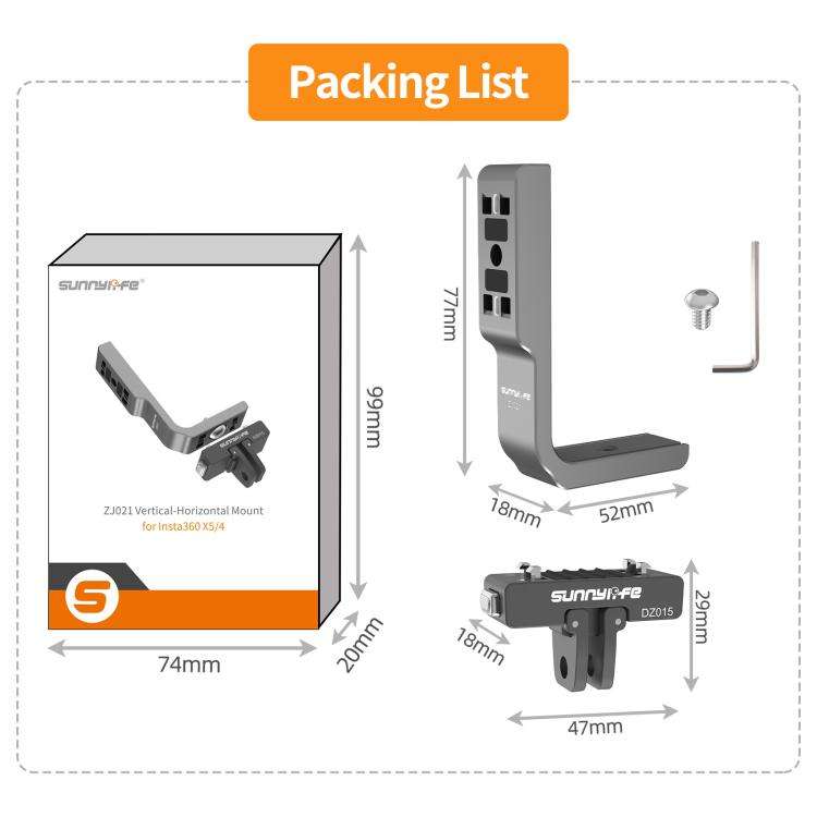 For Insta360 X5 / X4 Sunnylife L-Type Vertical-Horizontal Magnetic Mount with DZ015 Magnetic Adap...