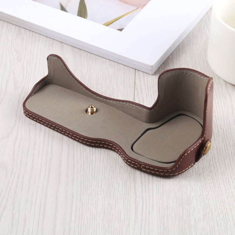 1/4 inch Thread PU Leather Camera Half Case Base for Canon EOS R (Coffee)