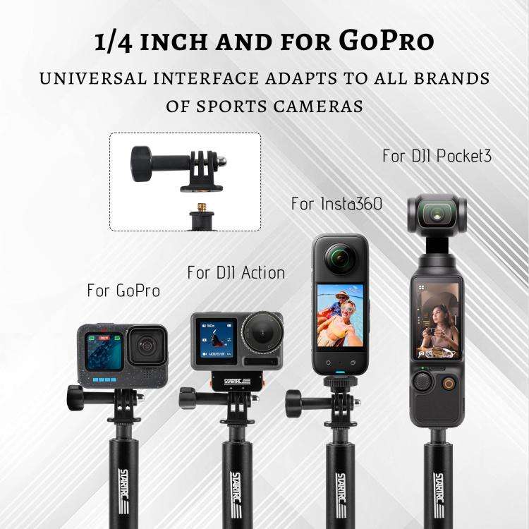 STARTRC 1.3m Handheld Extendable Pole Monopod for DJI, Insta360, GoPro and Other Action Cameras(B...