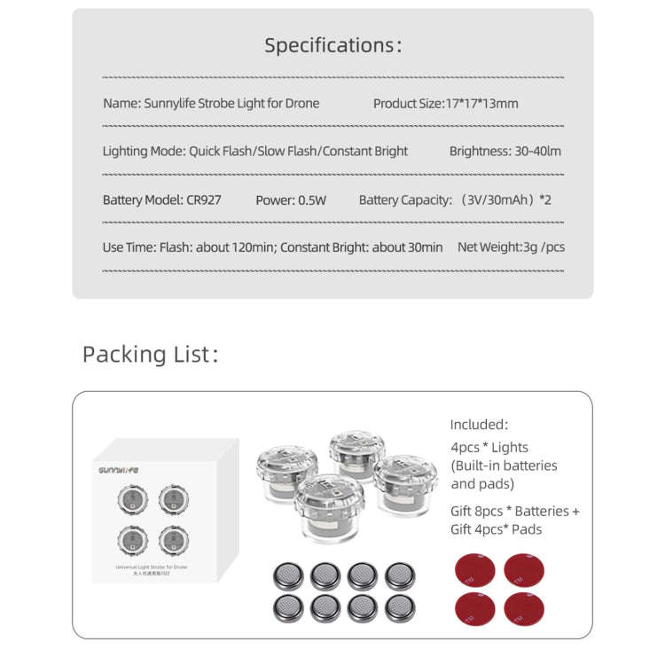 Sunnylife 2-Green + 2-Red Night Strobe LED Light Indicator Light for DJI Mavic 2 / Mini / Mavic A...