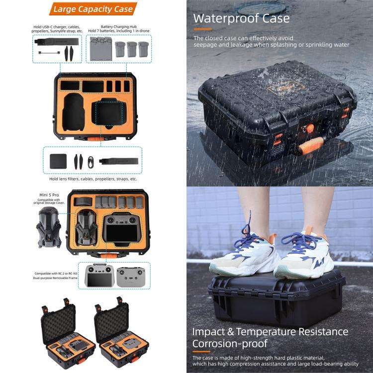 For DJI Mini 5 Pro Sunnylife Safety Hard Travel Bag Large Capacity Waterproof Shock-proof Box (Bl...