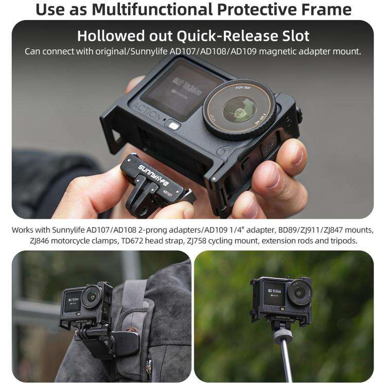 For DJI Osmo Action 6 Sunnylife 2-in-1 Detachable Protective Frame & Street Photography Handle Er...