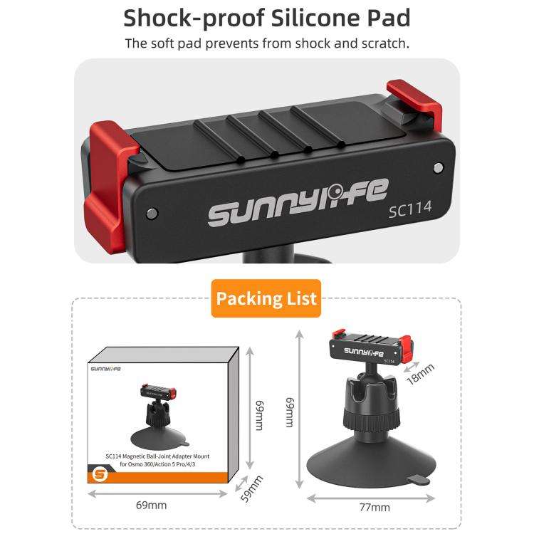 Sunnylife Magnetic Quick-Release Ball-Joint Adapter Mount 360 Rotatable Suction Cup Bracket For D...