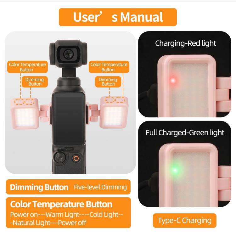 For DJI Osmo Pocket 4 / 3 Sunnylife Adjustable LED Video Light Quick-Release Fill Light Tri-Color...