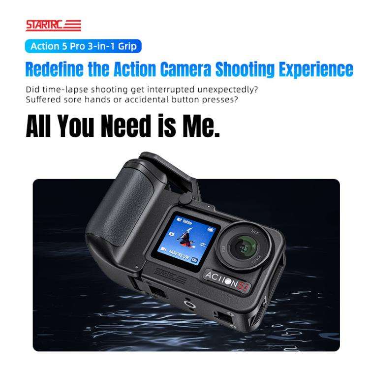 For DJI Osmo Action 5 Pro / 4 / 3 STARTRC 3 in 1 Expansion Power-Grip Street Shooting Handle Cage...