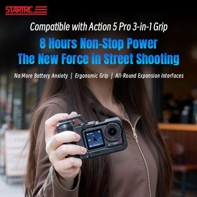 For DJI Osmo Action 5 Pro / 4 / 3 STARTRC 3 in 1 Expansion Power-Grip Street Shooting Handle Cage...