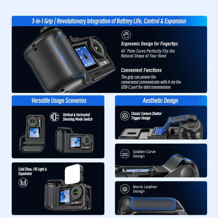 For DJI Osmo Action 5 Pro / 4 / 3 STARTRC 3 in 1 Expansion Power-Grip Street Shooting Handle Cage...