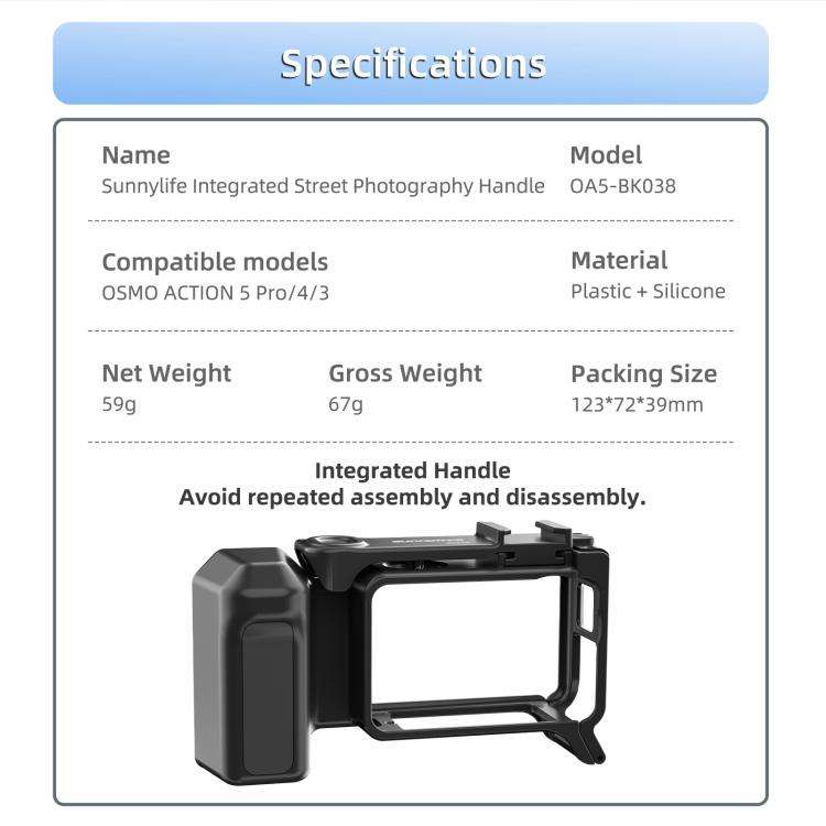 Sunnylife Street Photography Handle Ergonomic Hand Grip Quick Release Shutter Handle For DJI Acti...