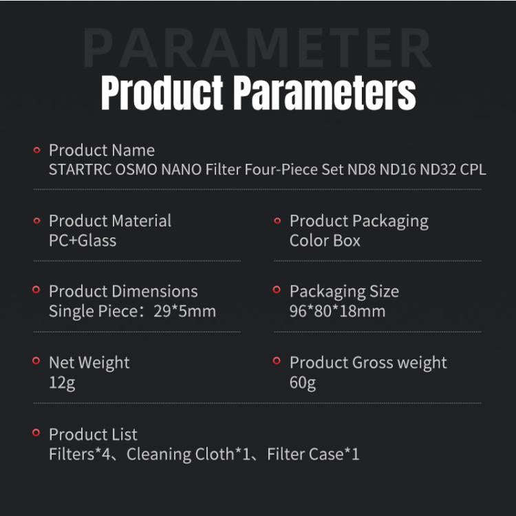 For DJI Osmo Nano STARTRC 4 in 1 ND8 ND16 ND32 CPL Camera Lens Filter
