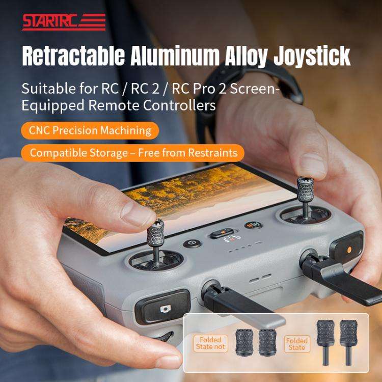 For DJI RC / RC 2 / RC Pro 2  2pcs STARTRC Foldable Metal Joystick Thumb Rocker (Black)