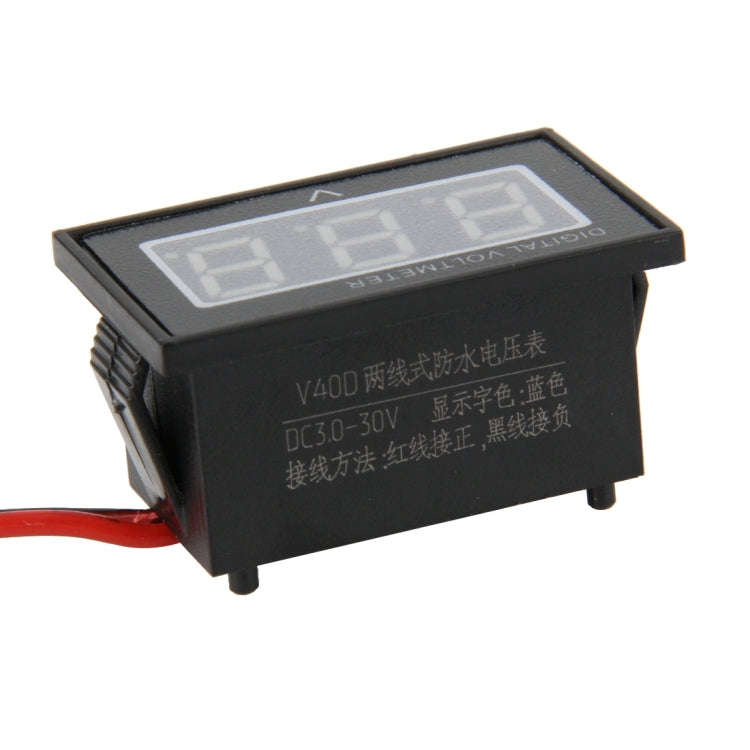 V40D 2 Wires Blue Light Display Mini Waterproof IPX4 Digital Voltage Meter, Measure Voltage: DC 2...