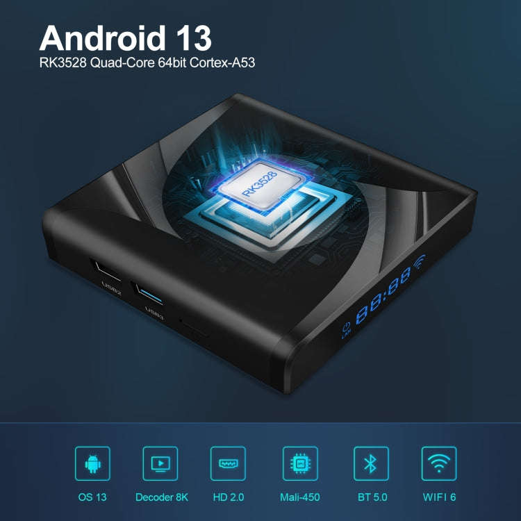 X88 Pro 13 Android 13.0 Smart TV Box with Remote Control, RK3528 Quad-Core, 2GB+16GB (AU Plug)