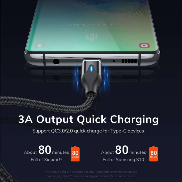 TOPK AM63 1m USB to 8 Pin + USB-C / Type-C + Micro USB 3 in 1 Flat Magnetic Metal Connector Nylon...