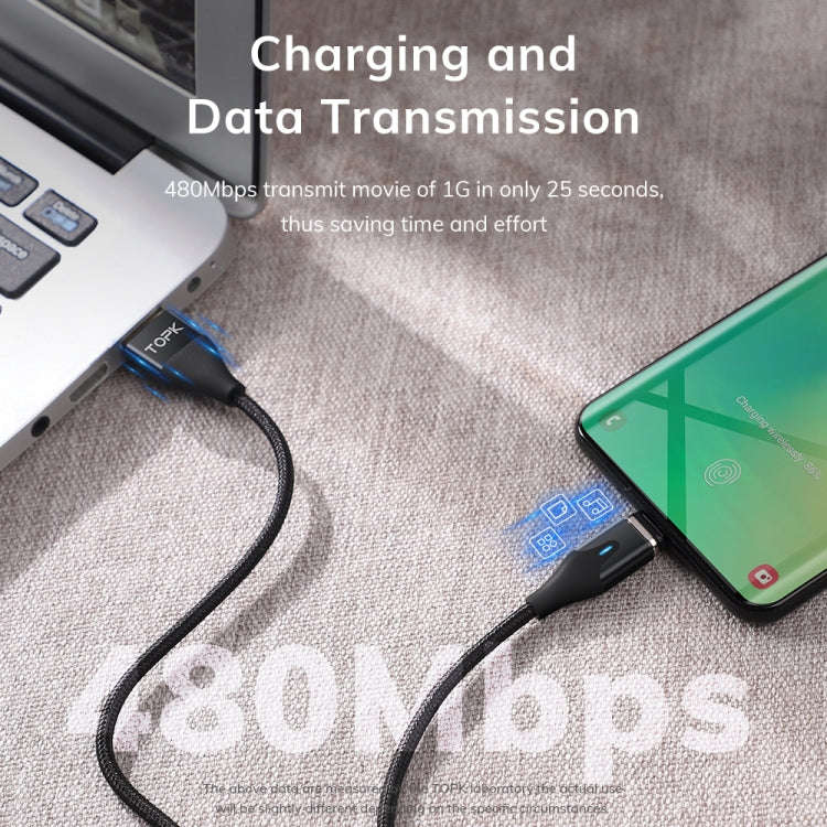 TOPK AM63 1m USB to 8 Pin + USB-C / Type-C + Micro USB 3 in 1 Flat Magnetic Metal Connector Nylon...