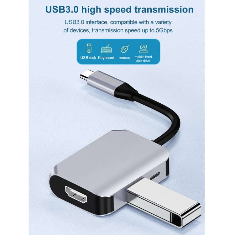 HW-6003 3 In 1 Type-C / USB-C to HDMI + PD + USB 3.0 Docking Station Adapter Converter(Grey)