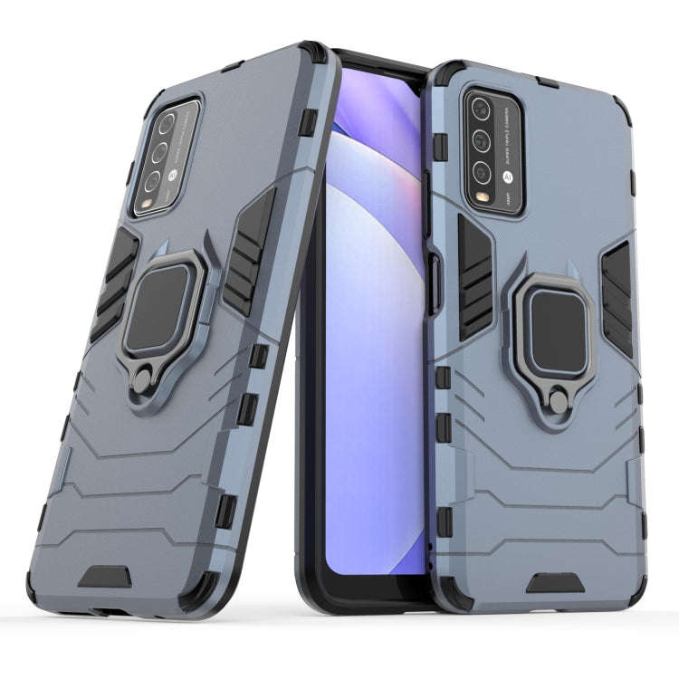 For Xiaomi Redmi Note 9 4G PC + TPU Shockproof Protective Case with Magnetic Ring Holder(Navy Blue)
