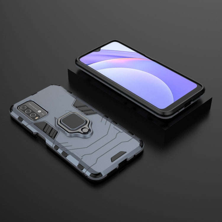 For Xiaomi Redmi Note 9 4G PC + TPU Shockproof Protective Case with Magnetic Ring Holder(Navy Blue)
