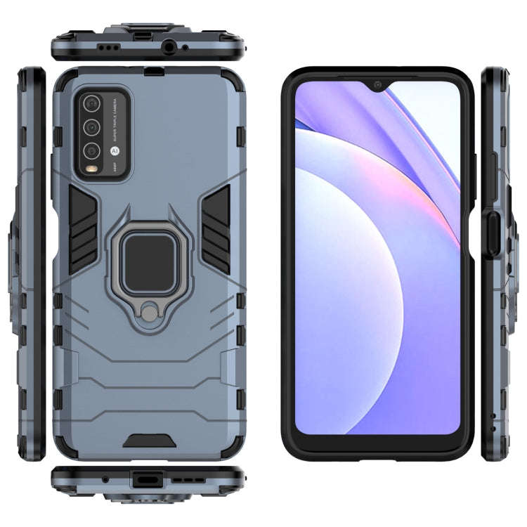 For Xiaomi Redmi Note 9 4G PC + TPU Shockproof Protective Case with Magnetic Ring Holder(Navy Blue)