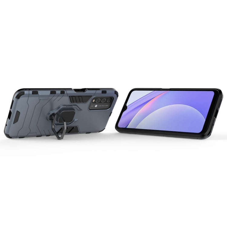 For Xiaomi Redmi Note 9 4G PC + TPU Shockproof Protective Case with Magnetic Ring Holder(Navy Blue)