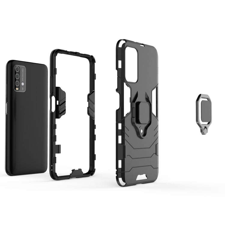 For Xiaomi Redmi Note 9 4G PC + TPU Shockproof Protective Case with Magnetic Ring Holder(Navy Blue)