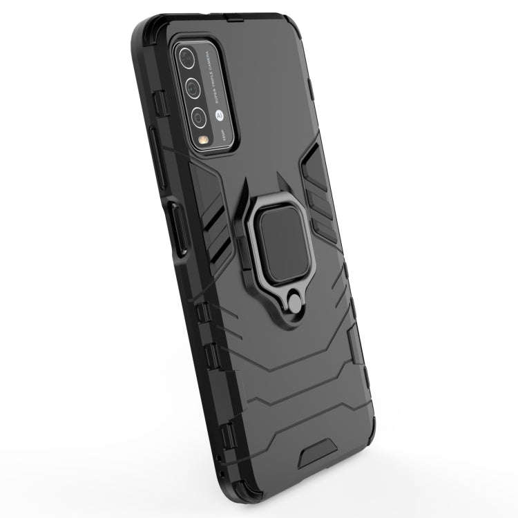 For Xiaomi Redmi Note 9 4G PC + TPU Shockproof Protective Case with Magnetic Ring Holder(Navy Blue)