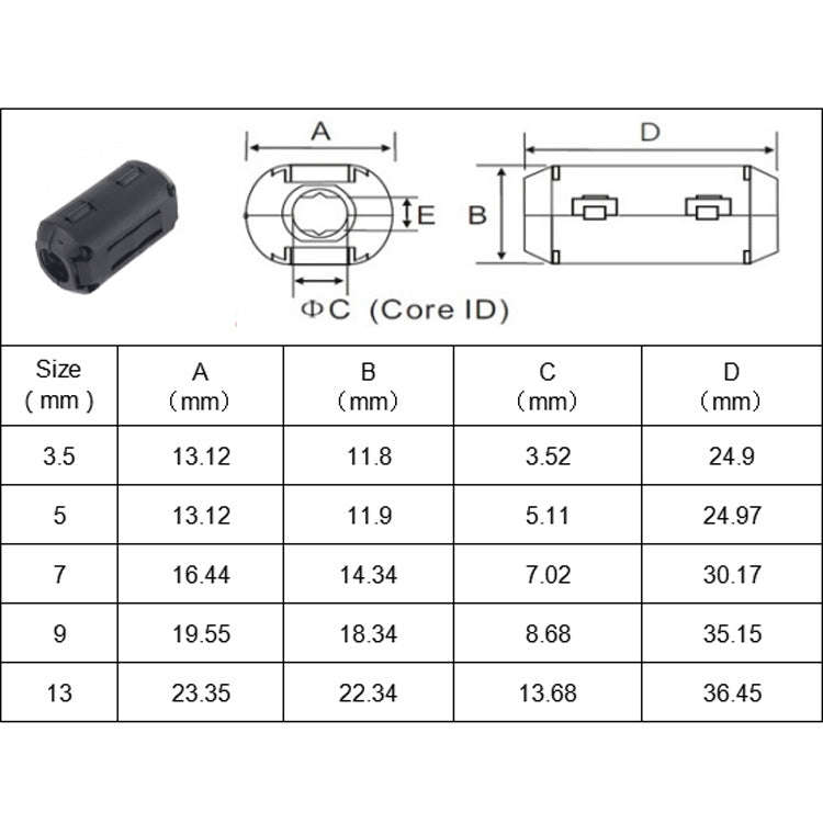 22 PCS / Pack 3.5mm/5mm/7mm/9mm Anti-interference Degaussing Ring Ferrite Ring Cable Clip Core No...