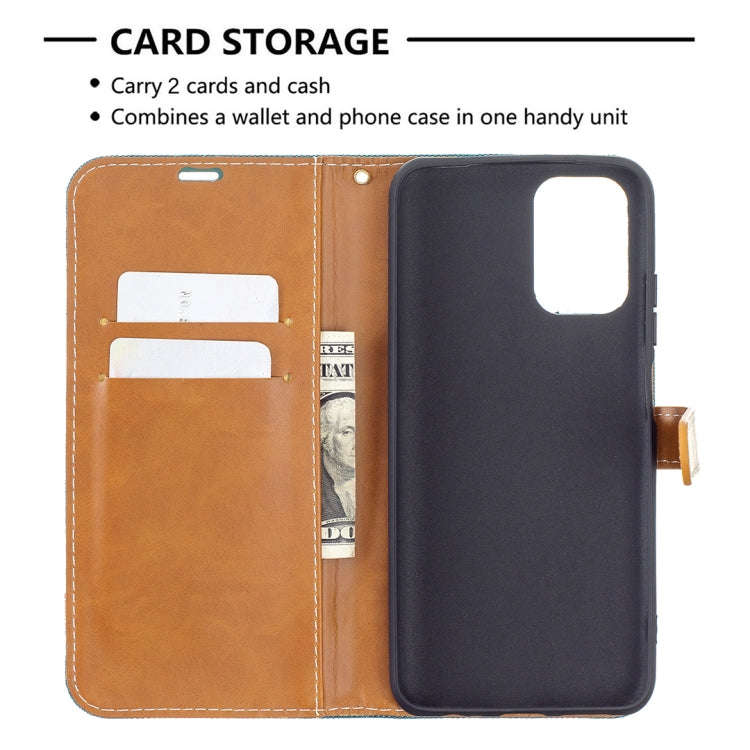 For Xiaomi Redmi Note 10 4G / Note 10S Color Matching Denim Texture Horizontal Flip Leather Case ...